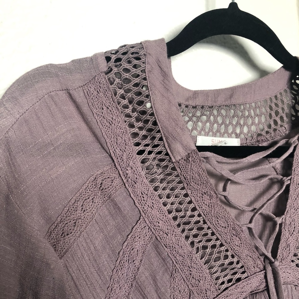 Tiered Lace up Gauzy Dress